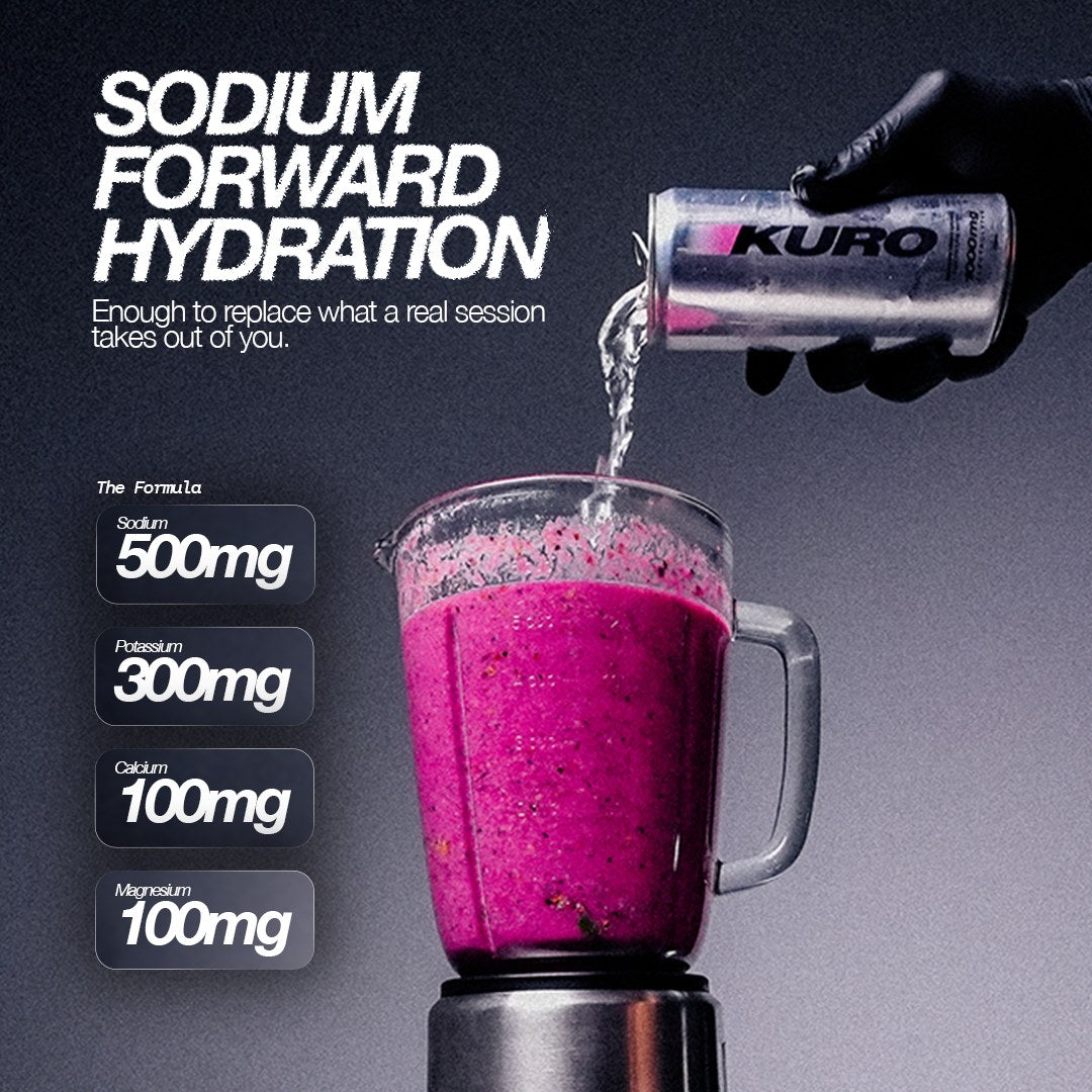 Sodium-forward hydration — 500mg sodium, 300mg potassium, 100mg calcium and 100mg magnesium